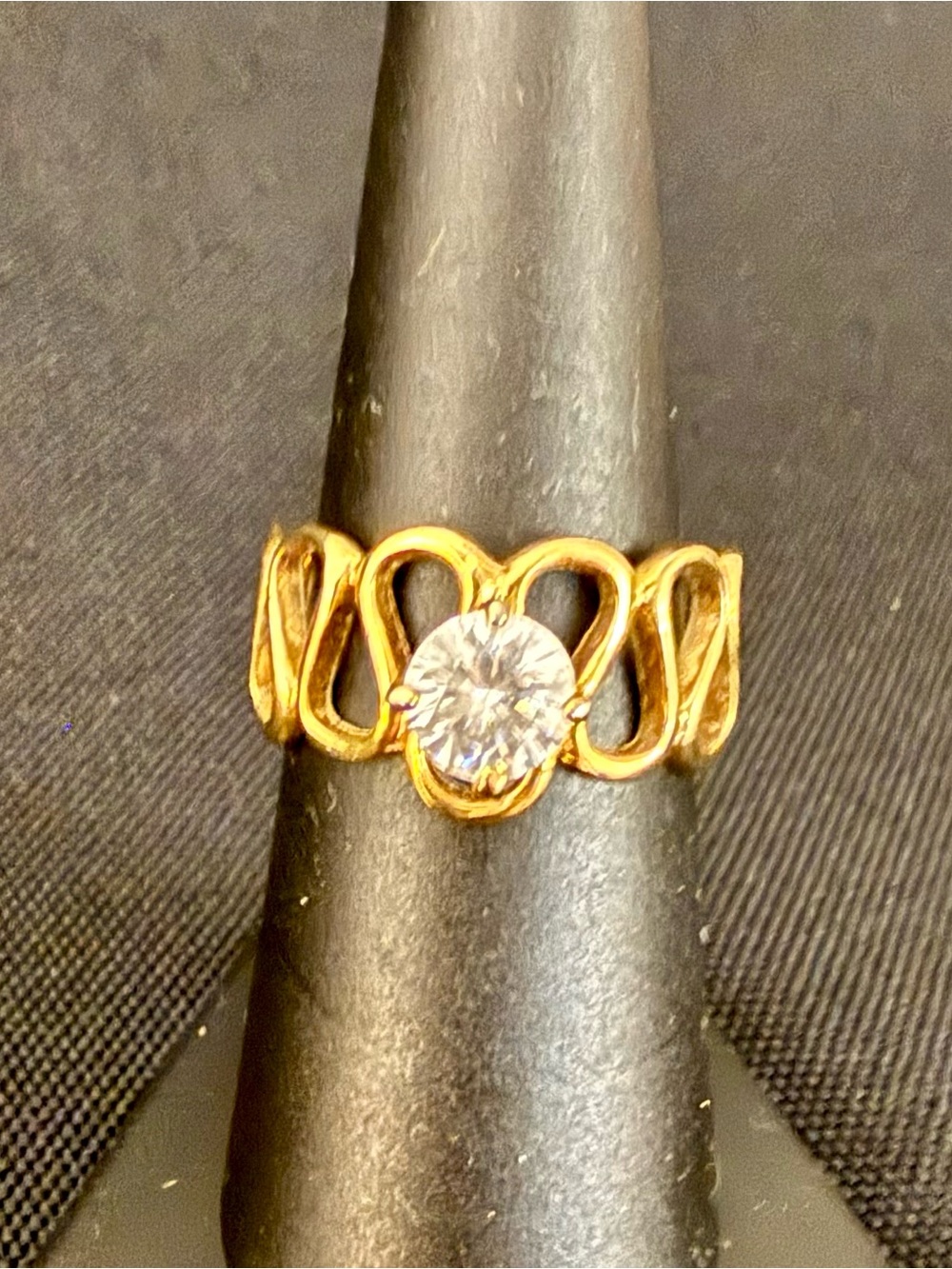Gold Tone Clear CZ Solitaire Openwork Statement Cocktail Ring Size 8